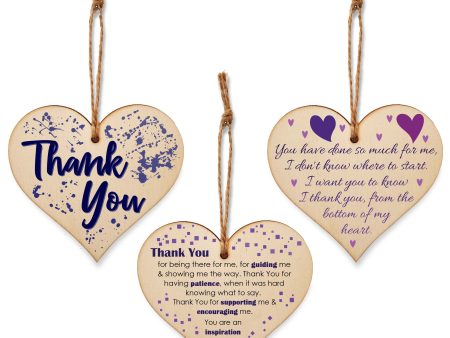 Set of 3 Hanging Decorations Wooden Hearts Thank You Gift Card Teacher | You Have Done So Much | Guiding Supporting Inspiration Online Sale