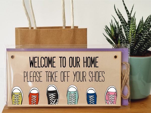 Handmade Wooden Hanging Wall Plaque Welcome Home Please Take Off Your Shoes Sign to Hang at the Front Door Online Hot Sale