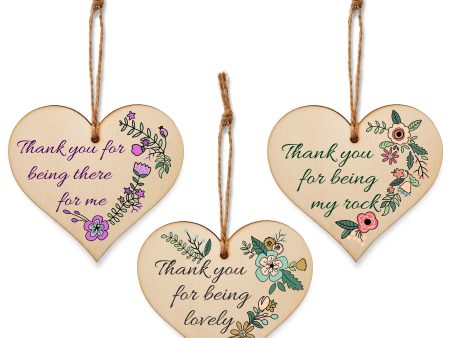 Set of 3 Hanging Decorations Wooden Hearts Thank You Gift Friend | For Being There For Me | For Being Lovely | For Being My Rock Fashion