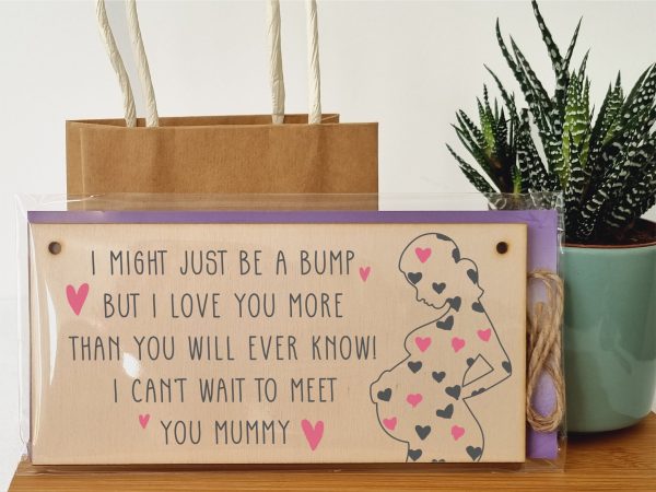 Handmade Wooden Hanging Wall Plaque Bump Can t Wait to Meet You Mummy Gift Sign Pregnant 1st Mother s Day Online