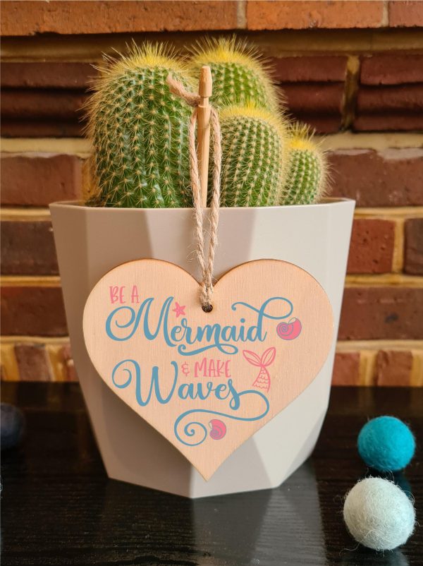 Be a Mermaid Make Waves Inspirational Hanging Heart Wooden Decoration Gift Card Alternative Motivate Friends Girls Online Hot Sale