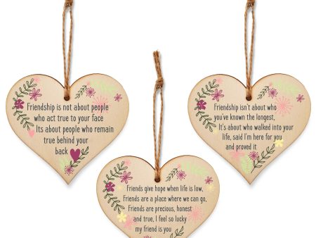 Set of 3 Hanging Decorations Wooden Hearts Friendship Gifts or BFF Besties Celebration | Friends Are Precious | Friends Stay True Online Sale