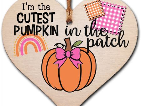 Cutest Pumpkin Patch Baby Girl Cute Autumn Seasonal Hanging Heart Wooden Decoration Gift Card Alternative New Baby Nursery Discount