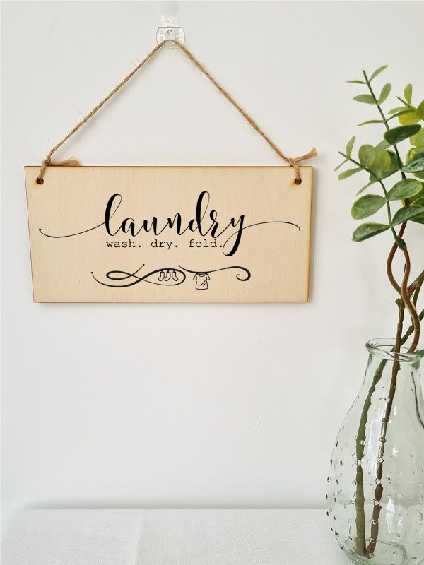 Handmade Wooden Hanging Wall Plaque Laundry Wash Dry Fold Funny Washing Decorative Sign for Utility Room For Sale