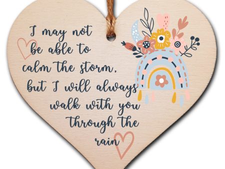 Walk with You Through the Rain Hanging Heart Wooden Sign Home Decoration Card Alternative Online