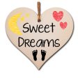 Handmade Wooden Hanging Heart Plaque Gift Sweet Dreams new baby present nursery wall decoration for new parents on Sale