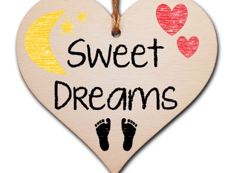 Handmade Wooden Hanging Heart Plaque Gift Sweet Dreams new baby present nursery wall decoration for new parents on Sale