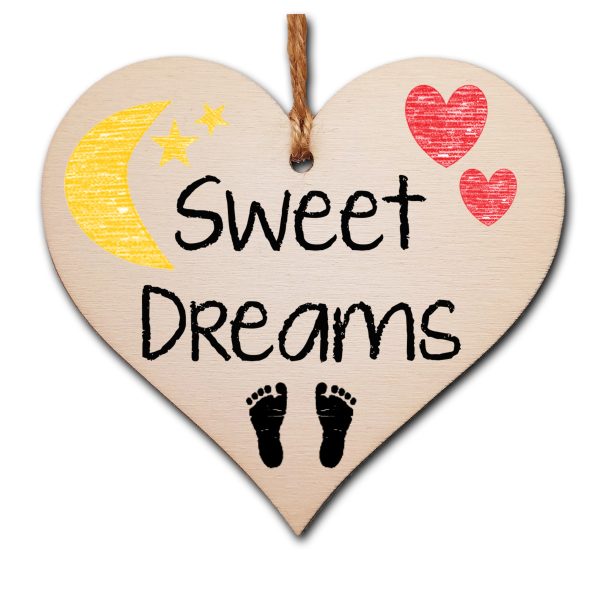 Handmade Wooden Hanging Heart Plaque Gift Sweet Dreams new baby present nursery wall decoration for new parents on Sale