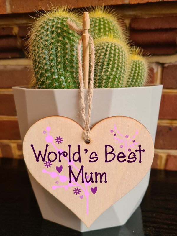 Handmade Wooden Hanging Heart Plaque Mother s Day Gift for Mum loving thoughtful special keepsake World s Best Mum stylish classy artistic wall hanger card alternative from daughter son kids Online now