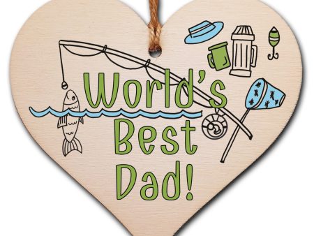 Handmade Wooden Hanging Heart Plaque Gift for Dad this Fathers Day Novelty Fun Thoughtful Keepsake for Fishing Fan Online now