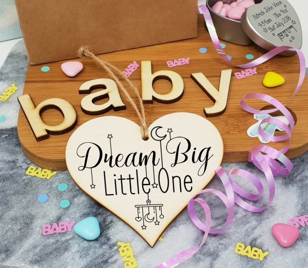 Handmade Wooden Hanging Heart Plaque Gift Dream Big Little One new baby present nursery wall decoration new parents Online now