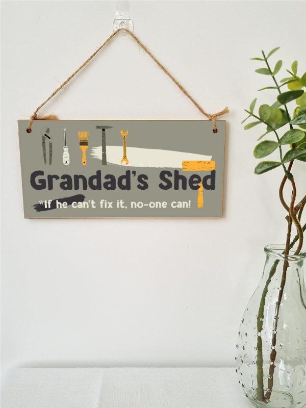 Handmade Wooden Hanging Wall Plaque Grandad s Shed If He Can t Fix It No One Can Funny Novelty Sign Shed Man Cave Online now