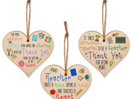 Set of 3 Hanging Decorations Wooden Hearts Teacher TA End of Term Gift | Someone Special Thank You | Takes a Hand Opens a Mind on Sale