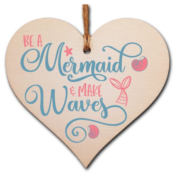 Be a Mermaid Make Waves Inspirational Hanging Heart Wooden Decoration Gift Card Alternative Motivate Friends Girls Online Hot Sale