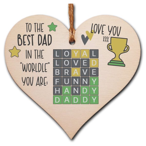 Best Dad in the World Wordle Funny Novelty Hanging Heart Wooden Decoration Gift Father s Day Card Alternative Fashion