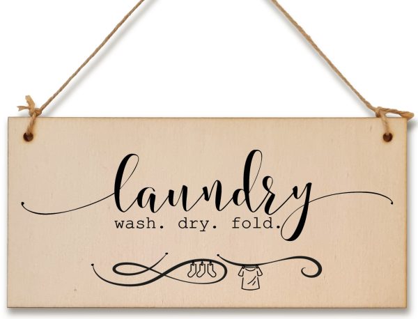 Handmade Wooden Hanging Wall Plaque Laundry Wash Dry Fold Funny Washing Decorative Sign for Utility Room For Sale