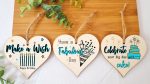 Set of 3 Hanging Decorations Wooden Hearts Happy Birthday Card Alternative | Celebrate in Style | Make a Wish | Have a Fabulous Day Fashion