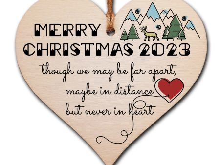 Handmade Wooden Hanging Heart Plaque Christmas Tree Bauble Though We May Be Far Apart 2022 Card Alternative Long Distance Family Friends Cheap