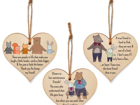 Set of 3 Hanging Decorations Wooden Hearts Friendship Gifts or BFF Besties | Laugh Louder | Low Maintenance Friends | One of a Kind Cheap