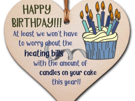 Heating Bills Candles Happy Birthday Hanging Heart Wooden Sign Home Decoration Card Alternative For Sale