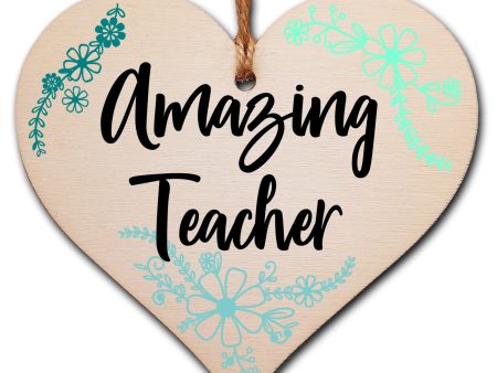 Handmade Wooden Hanging Heart Plaque Gift for a Amazing Teacher Thank You Keepsake Cheap