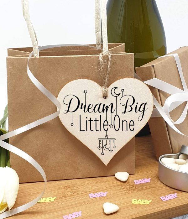 Handmade Wooden Hanging Heart Plaque Gift Dream Big Little One new baby present nursery wall decoration new parents Online now