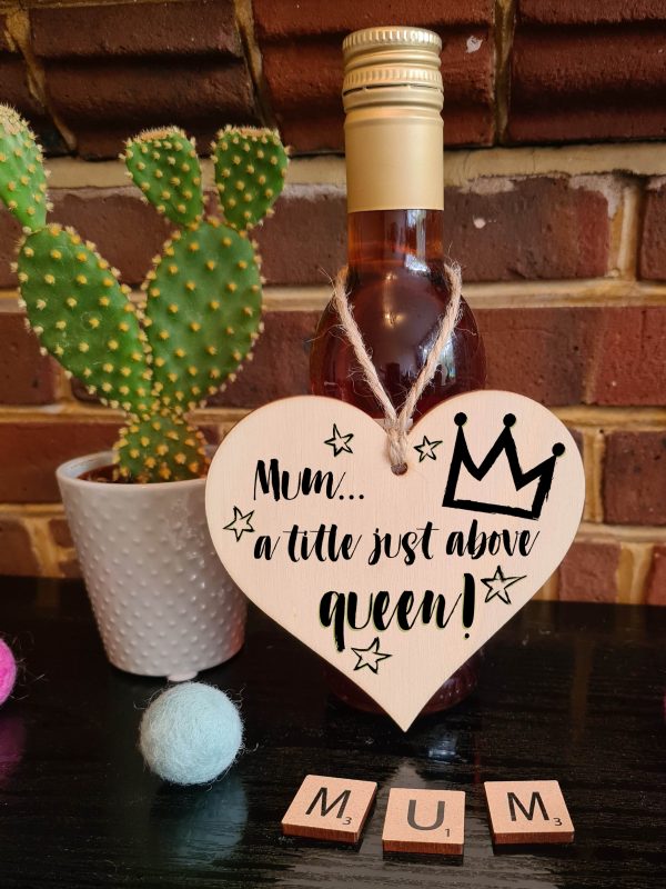 Handmade Wooden Hanging Heart Plaque Mother s Day Gift Mum a title just above queen fun inspirational yas kween keepsake from daughter son kids wall hanger card alternative For Sale