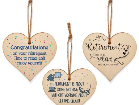 Set of 3 Hanging Decorations Wooden Hearts Retirement Colleague Gift | Doing Nothing Not Getting Caught | Time to Relax Enjoy For Sale