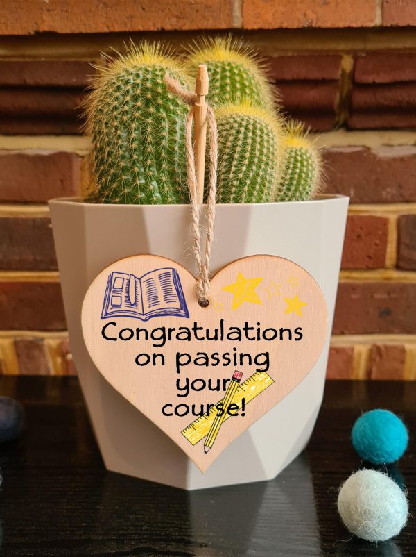 Handmade Wooden Hanging Heart Plaque Gift Well done on Passing Your Exams Congratulations Graduation Keepsake For Sale