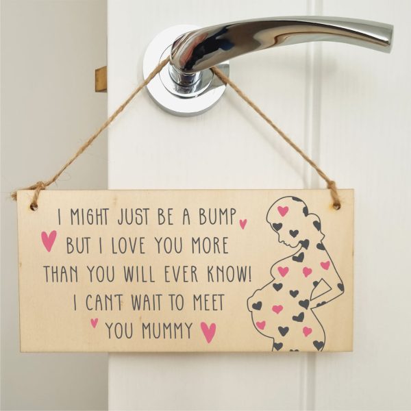 Handmade Wooden Hanging Wall Plaque Bump Can t Wait to Meet You Mummy Gift Sign Pregnant 1st Mother s Day Online