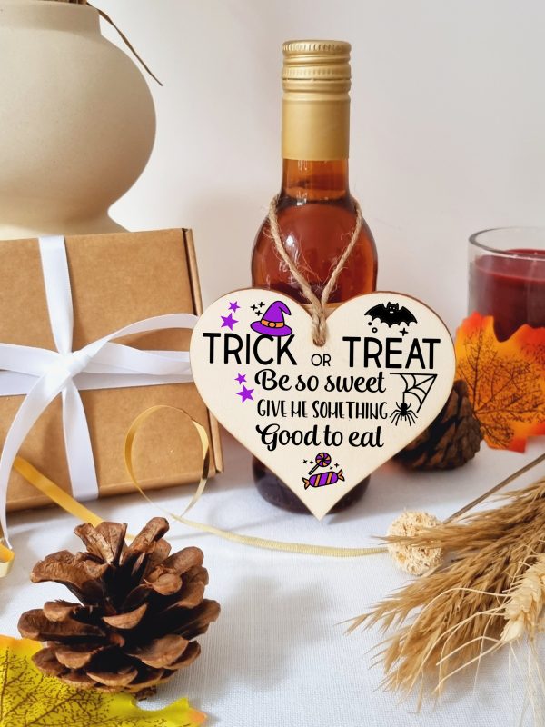 Trick or Treat Something Good To Eat Spooky Fun Halloween Hanging Heart Wooden Decoration Gift Card Alternative Sale