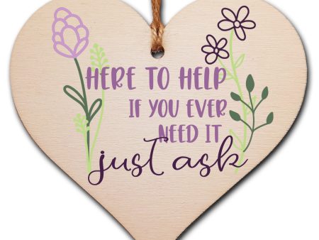 Here to Help Just Ask Hanging Heart Wooden Sign Home Decoration Card Alternative Discount