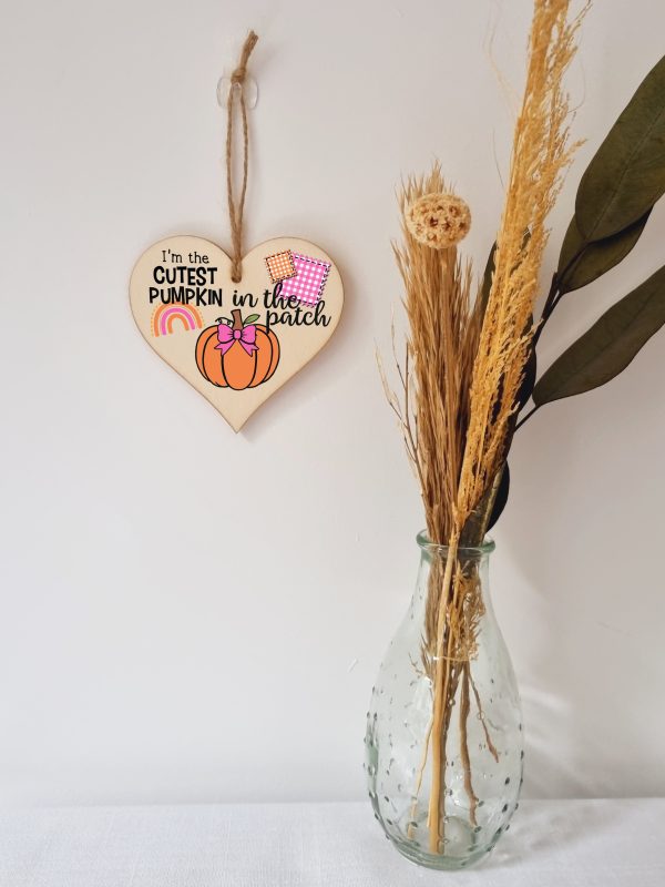 Cutest Pumpkin Patch Baby Girl Cute Autumn Seasonal Hanging Heart Wooden Decoration Gift Card Alternative New Baby Nursery Discount