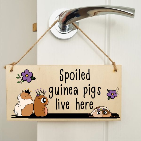 Handmade Wooden Hanging Wall Plaque Spoiled Guinea Pigs Live Here Pet Lover Mum Dad Cute Gift Sign on Sale