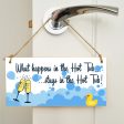 Handmade Wooden Hanging Wall Plaque What Happens in the Hot Tub Funny Novelty Sign Booze and Bubbles For Sale