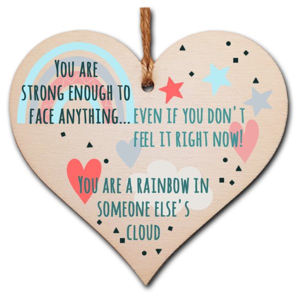 You Are Strong Enough to Face Anything Rainbow Inspirational Hanging Heart Wooden Decoration Gift Card Alternative For Cheap