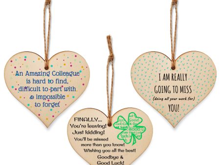 Set of 3 Hanging Decorations Wooden Hearts Leaving Card Gift Office | Amazing Colleague Impossible to Forget | Finally Leaving Hot on Sale