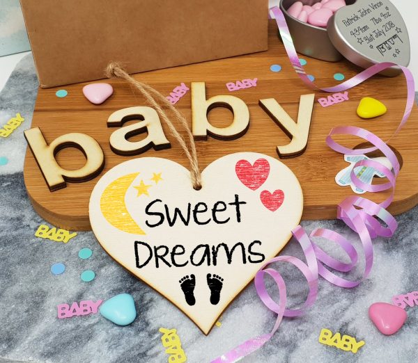 Handmade Wooden Hanging Heart Plaque Gift Sweet Dreams new baby present nursery wall decoration for new parents on Sale