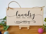 Handmade Wooden Hanging Wall Plaque Laundry Wash Dry Fold Funny Washing Decorative Sign for Utility Room For Sale