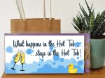 Handmade Wooden Hanging Wall Plaque What Happens in the Hot Tub Funny Novelty Sign Booze and Bubbles For Sale