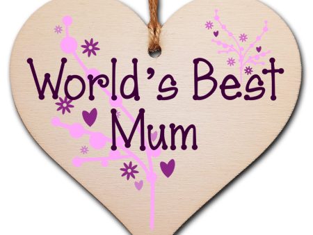 Handmade Wooden Hanging Heart Plaque Mother s Day Gift for Mum loving thoughtful special keepsake World s Best Mum stylish classy artistic wall hanger card alternative from daughter son kids Online now