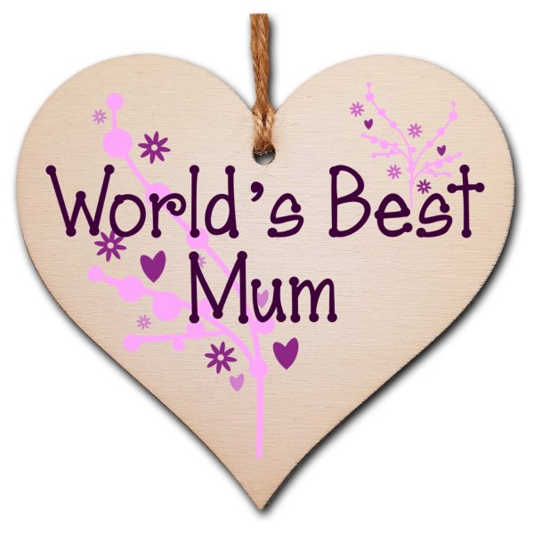 Handmade Wooden Hanging Heart Plaque Mother s Day Gift for Mum loving thoughtful special keepsake World s Best Mum stylish classy artistic wall hanger card alternative from daughter son kids Online now