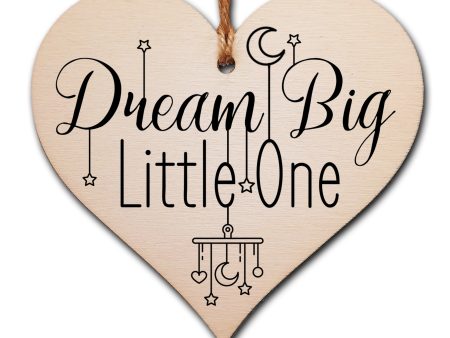 Handmade Wooden Hanging Heart Plaque Gift Dream Big Little One new baby present nursery wall decoration new parents Online now