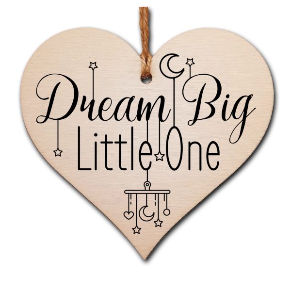 Handmade Wooden Hanging Heart Plaque Gift Dream Big Little One new baby present nursery wall decoration new parents Online now