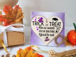 Trick or Treat Something Good To Eat Spooky Fun Halloween Hanging Heart Wooden Decoration Gift Card Alternative Sale