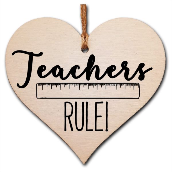 Handmade Wooden Hanging Heart Plaque Gift Teachers Rule fun novelty window wall hanger thank you gift teacher childminder distance learning home schooling Online now