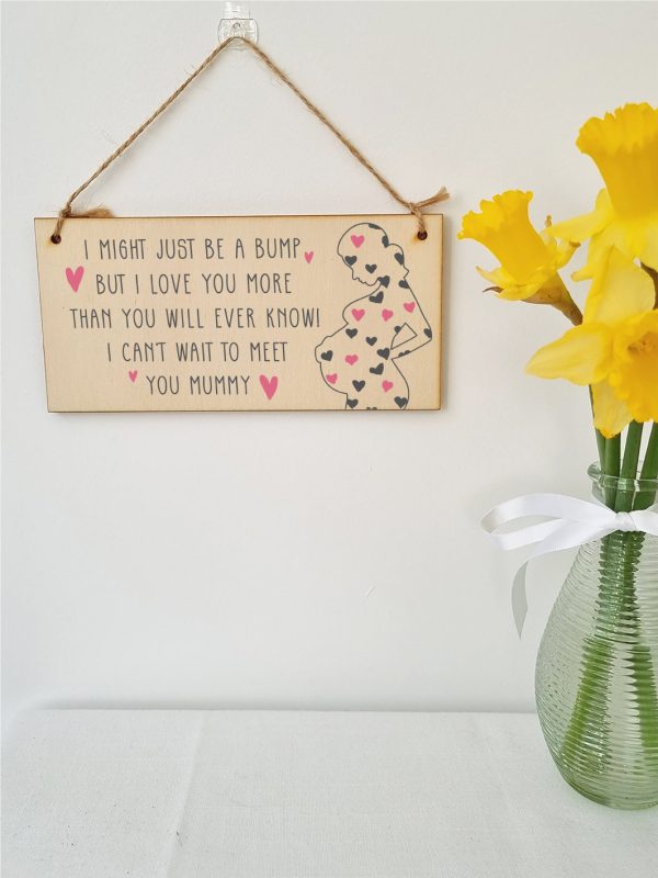 Handmade Wooden Hanging Wall Plaque Bump Can t Wait to Meet You Mummy Gift Sign Pregnant 1st Mother s Day Online