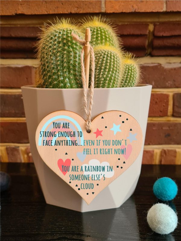 You Are Strong Enough to Face Anything Rainbow Inspirational Hanging Heart Wooden Decoration Gift Card Alternative For Cheap