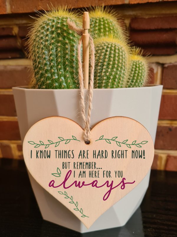 Things Are Hard I Am Here For You Hanging Heart Wooden Sign Home Decoration Card Alternative For Sale