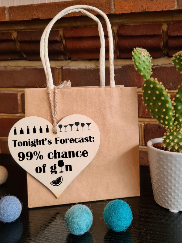 Tonight s Forecast Chance of Gin Funny Novelty Hanging Heart Wooden Decoration Gift Card Alternative Gin Lovers Hot on Sale